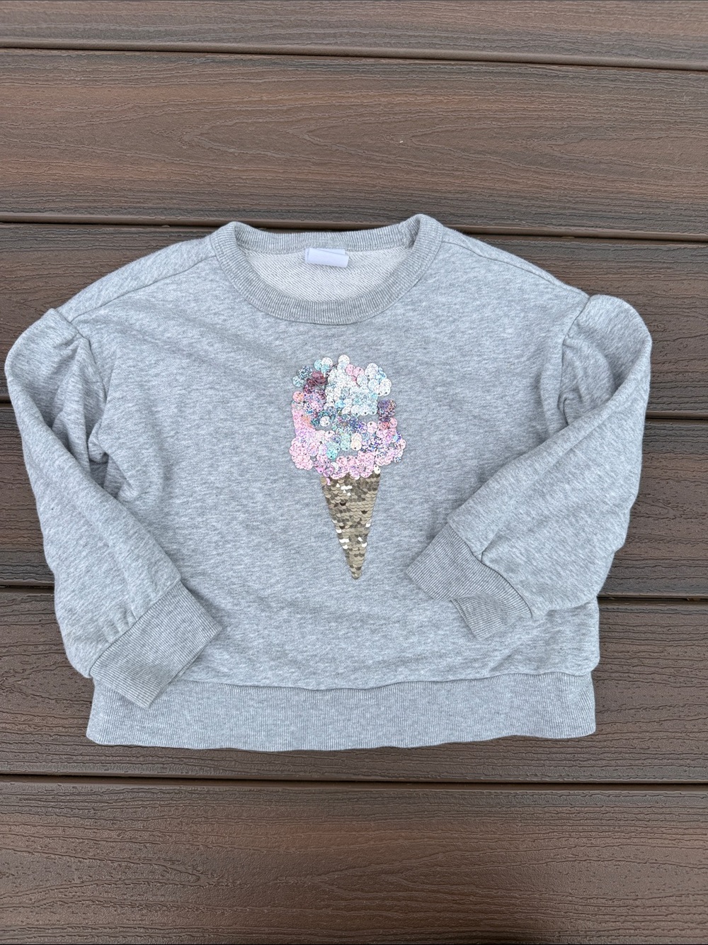 GAP Girls' Light Gray Sequin Ice Cream Sweatshirt